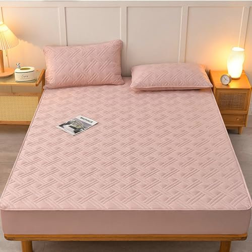 Drap Housse 90x200 Rose Couleur Unie Coton Polyester Impermeable, Drap-Housse 1 Personne avec Elastique Matelas Épais