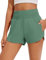 PINSPARK Damen Sport Shorts High Waist Laufshorts 2 in 1 Kurze Sporthose Laufen Yoga Fitness Jogging Trainingshose mit Reißverschlusstasche Graugrün M