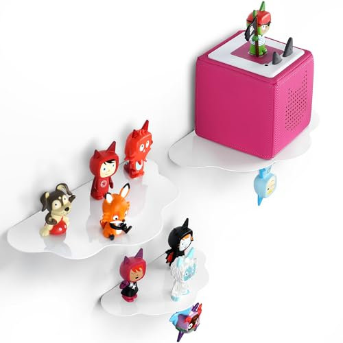 Xozoyo Cloud Tonie-Regal, Tonie-Aufbewahrungsregal mit 60–70 klebrigen Metallblättern für kreative Tonie-Box, magnetisches Regal für Tonie-Puppen, Puppen, Kinderregal, Platz für Ladestation