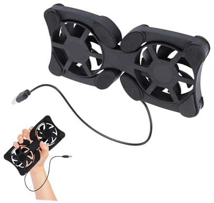 Refrigerador Portátil para Portátil Plegable USB 2 Ventiladores Abs | Negro, Dc 5v y 70mm, Base Antideslizante Cuatro Almohadillas Protectoras
