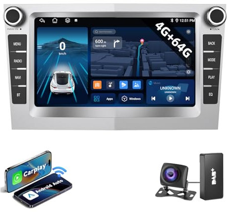 ESSGOO 4+64G Android 14 Wireless Carplay and Android Auto 2 DIN Car Stereo Radio For Vauxhall/Opel Corsa C D Zafira B Astra G H, 7 inch Touchscreen BT FM GPS SWC WiFi - Sliver+AHD Camera & DAB+ BOX
