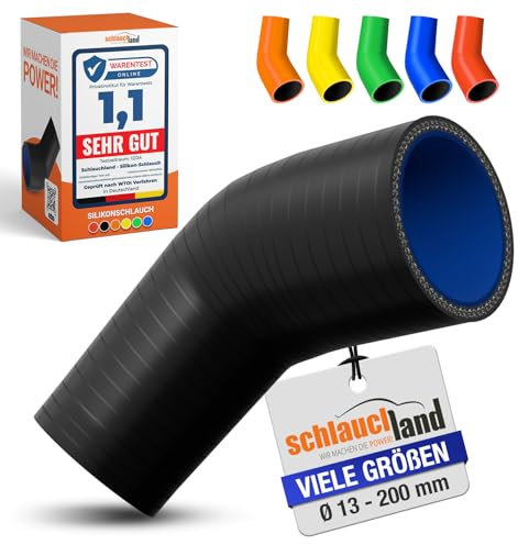 1 Stück | Reduzierbogen Silikonbogen 45° Grad ID-Ø 102-80mm schwarz 200°C | VIELE GRÖSSEN & FARBEN | Silikon-Schlauch Reduzierung Reduzierer Ladeluft-Schlauch Kühlmittel Adapter flex Rohr| PREMIUM