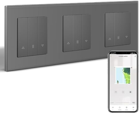BSEED Tripel WLAN Rollladenschalter Grau,Smart Jalousien Schalter benötigt Nullleiter,WiFi Rolladen Zeitschaltuhr Prozentuale Steuerung，kompatibel mit Alexa/Google Home,WiFi Rolladenschalter Unterputz