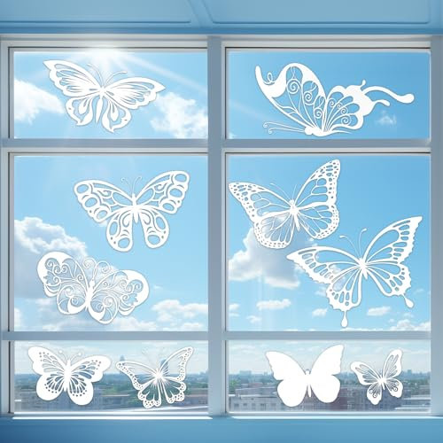 MBAIYO 24 Stück Große Schmetterling Anti-Kollision Fenster Aufkleber, Schmetterling Suncatcher Sticker Vogelschutz Fenster Verhindern Vogelschläge an Türen und Fenstern Glas Dekor
