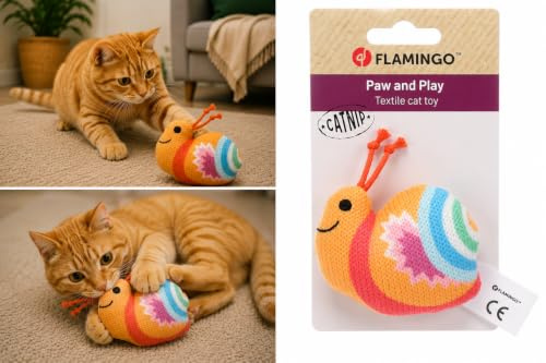 Flamingo Katzenspielzeug – Nitz Schnecke – 7,8cm – Textil – mit Catnip – orange – weiches Katzenspielzeug