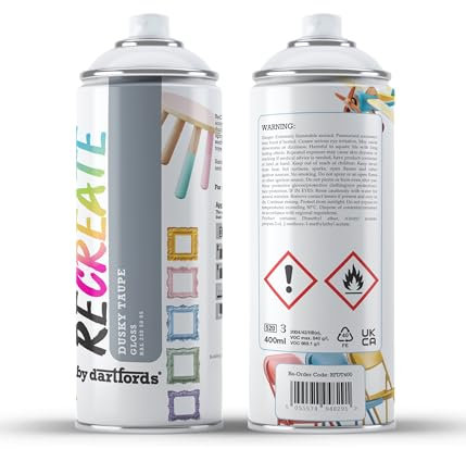 RECREATE Dusky Taupe Grey Gloss Spray Paint for Wood, Metal, Plastic | Quick Drying, Smooth, Durable, Easy-to-Apply | Suitable for Indoor/Outdoor | Furniture, Craft, Doors, Ornaments, Pots, Frames