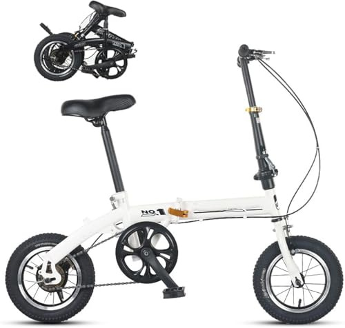 Erwachsene Jugendliche Faltrad Im 12 Zoll Schnellfüllsystem Leichter Rahmen Singlespeed Doppelscheibenbremsen Faltrad Für Körpergröße 110-160cm, White