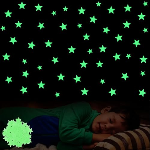 VIDSTW 200 Stück Leuchtsterne Kinderzimmer 3 Größen | Selbstklebend Leuchtende Sterne für Kinderzimmer Sterne Leuchtend Selbstklebend für Decke Halloween Weihnachten Neujahr
