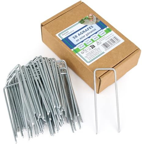Flandria Lot de 50 Piquets de Fixation en Acier Galvanisé H 100 mm L 35 mm- Agrafes Ø3mm en Forme de U pour Toiles de paillage, Grillage, tuyaux, Sardines Tente, Gazon synthétique