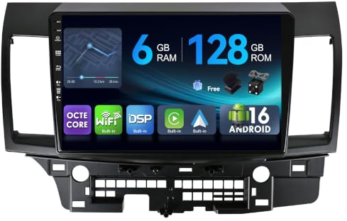 [6G+128G,Octa-Core] - MSD Autoradio für Mitsubishi Lancer 2010-2016 | Android 16 GPS Navi Radio | CarPlay Android Auto Lenkradsteuerung Dual-Band WiFi DSP DAB | Rückfahrkamera MIC | 2 Din 10.1 Zoll