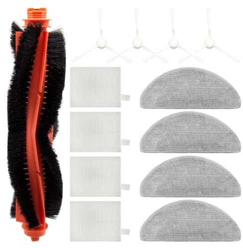 Kit Accessori di Ricambio per Robot Aspirapolvere Xiaomi E10 / E12 | 13 pezzi: 1 spazzola principale, 4 spazzole laterali, 4 filtri HEPA e 4 panni per mocio