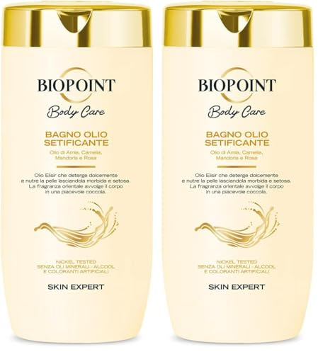 Biopoint - Bagno Olio Setificante, Detergente Doccia Delicato ad Azione Nutriente, Texture Mielosa e Fragranza Orientale, Dona una Pelle Morbida, Elastica e Idratata, 400 ml (Confezione da 2)