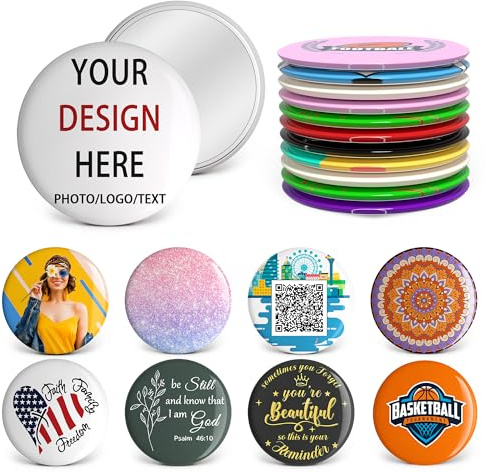 Individueller Taschenspiegel in Großpackung, 12–200 Stück, personalisierter Reisespiegel mit Ihrem Foto/Logo/Text, tragbarer Taschen-Make-up-Spiegel, personalisiertes Geschenk für Weihnachten