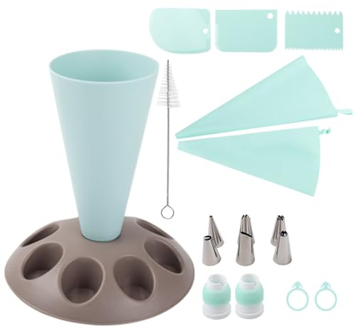 Tokaneit Kit de Soporte para Mangas Pasteleras con 8 Ranuras Azul Kit de Repostería Profesional,Soporte para Mangas Pasteleras para Rellenar,para Decoración de Tartas,Cupcakes y Galletas