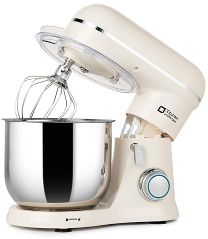 Kitchen in the box Kompakte Küchenmaschine 3,5 L, Rührmaschine & Knetmaschine mit 10 Geschwindigkeiten, Leichte Teigmaschine mit Knethaken, Rührhaken & Schneebesen, ideal für kleine Küchen, Cremeweiß