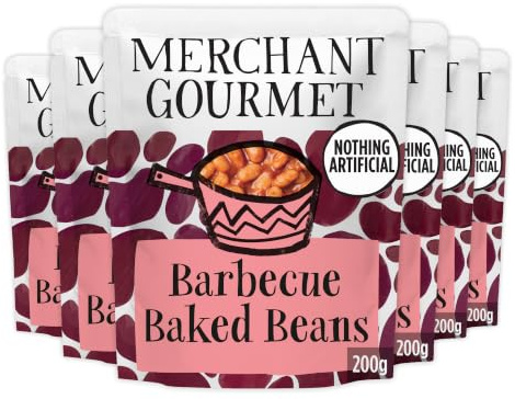 Merchant Gourmet Barbecue Baked Beans, 200 g (6-Pack) | Creamy Cannellini Beans in Smoky Tomato Sauce with Paprika & Black Pepper, High Protein & Fibre, Vegan