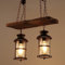 JOJOM Vintage Industrial Holz Pendelleuchte, 2-Kopf Kronleuchter im Retro Rustikal Stil, Edison Deckenleuchte Linear mit 2 Lichtern
