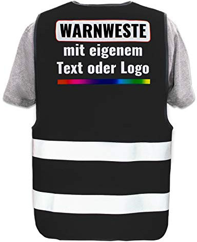 PixiPrints.com Warnweste mit eigenem Aufdruck * Druck: Rücken/Standard-Druck, Farbe & Größe: Schwarz XL/XXL * Selbst gestalten mit Name Text Bild Logo