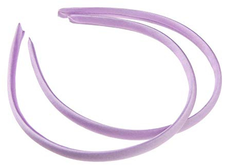 Pair of 2 Slim Thin 1cm Satin Covered Teens Girls Bridesmaid Basic Party Satin Plain DIY Alice Headband Hairband Head Hair Band Kids School Uniform (Pale Lilac, One Size)