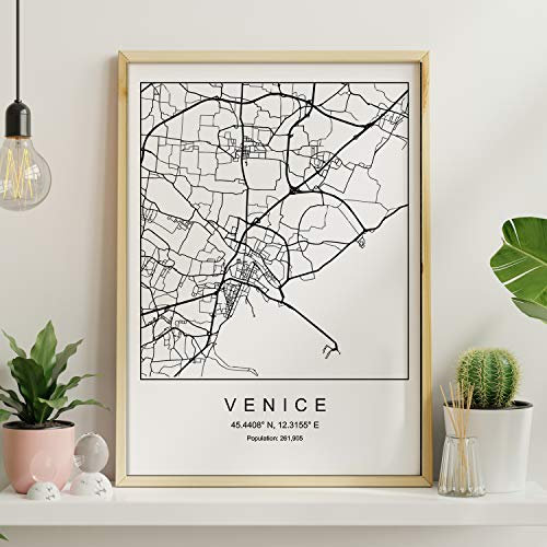 Nacnic Minimalistische Stadtplanen Poster. Geometrische Stil Wanddekoration Abbildung von Venedig. Verschiedene Welt Stadtkarten, Plänen und Reisen Bilde. A3 ohne Rahmen.
