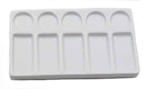 Chiloskit Plateau de palette d'aquarelle en céramique pour peinture à l'aquarelle en porcelaine pour peintres, étudiants ou studio d'art (rectangulaire (20,3 cm)