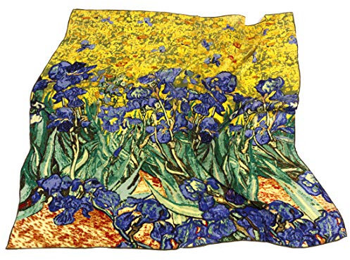 Avenella Edles SEIDENTUCH nach van Gogh SCHWERTLILIEN in künstlerischem Design Damentuch Halstuch aus 100% Seide ca. 88x88 cm