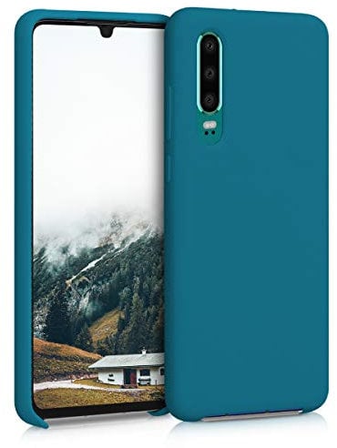 kwmobile Hülle kompatibel mit Huawei P30 Hülle - Silikon Handy Case - Handyhülle weiche Oberfläche - kabelloses Laden - Petrol matt