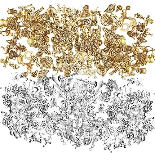 Chudian Charm Anhänger zum Schmuck 200 Stück DIY Schmuck gemischt Vintage Anhänger Schmuckherstellung Basteln Zubehör für Armband Halskette Ohrringe Schlüsselzubehör(Silber Gold)