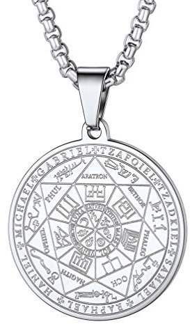 PROSTEEL Medaille Kette für Damen Herren Edelstahl Siegel der sieben Erzengel Anhänger Halskette 55+5cm runde Venezianierkette religiöse Amulett Modeschmuck Accessoire