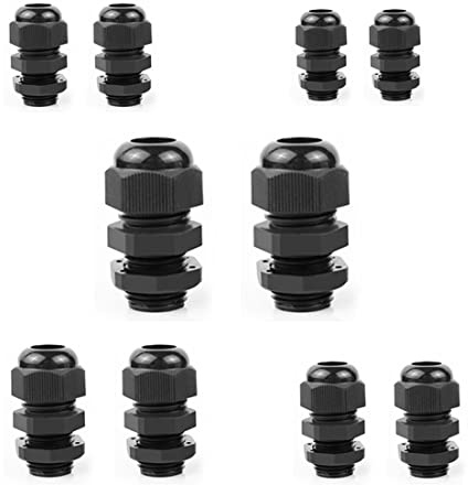 EZFIT Long Threads Cable Gland 10 Pack Plastic Waterproof Adjustable 3-13mm Cable Connectors PG7 PG9 PG11 PG13.5 PG16 Cable Glands Joints with Gaskets Enough Thread (Long Thread)