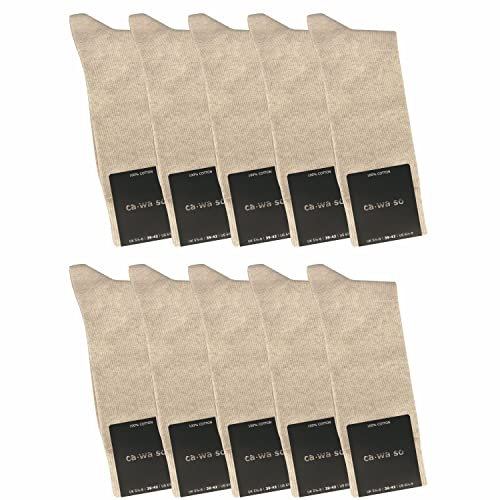 ca·wa·so Chaussettes 100% coton pour hommes - Chaussettes sans couture en pur coton | 10 paires | Fil doublement tricoté pour une longue durée de vie (Beige, 43-46)