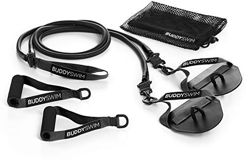 BUDDYSWIM Super Stroke Resistance Bands, Widerstandsbänder mit austauschbaren Griffen und Paddles. Fitnessbänder für statisches Trockenschwimmtraining. Verschiedene Widerstandsstufen.