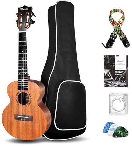 Caramel MC43 Konzert – 58,4 cm massives Mahagoni-Soundboard, klassischer Stil, Ukulele, Gigbag, Saiten, Stimmgerät für Anfänger