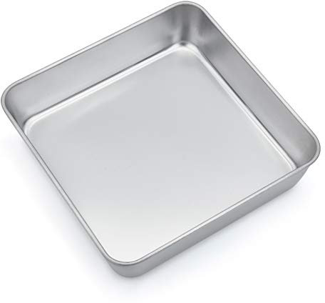 Homikit Molde Cuadrado para Tartas, Molde Cuadrado de Acero Inoxidable para Brownies, 21 x 21 x 5 cm, Tartas/Hornear, Sano y no tóxico, Apto para lavavajillas, No Apto para Airfryer