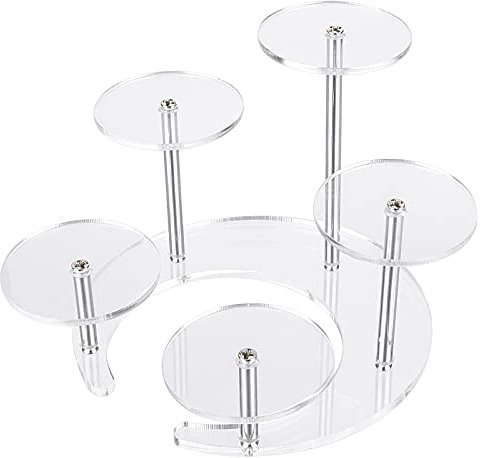 FINGERINSPIRE Round Acrylic Display Riser Stand 5 Tier 5cm (Moon Shape Base, Rotating) Transparent Acrylic Display Stands for Action Figures, Small Jewelry, Cupcake, Perfume, Collectibles Display