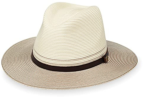 Wallaroo Hat Company Men’s Carter Fedora – UPF 50+ Sun Protection, Wide Brim, Packable Design and Adjustable Sizing – Sun-Smart Hat for Resort, Travel and Outdoor Events (Medium/Large, Ivory/Stone)