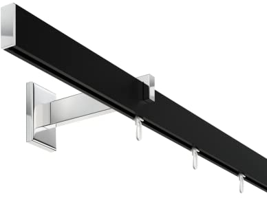 DécoProfi Gardinenstange Innenlauf 1-läufig Set Long rechteckig Schwarz/Verchromt I Länge: 600cm Aluminium für Wandmontage I Als Gardinenschiene & Vorhangstange geeignet