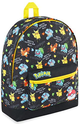 Pokemon Rucksack Kinder Teenager Lässig Schulranzen Pikachu Pokeball Kinderrucksack für Schule Sport Kita Reise Freizeit Anime Geschenk (Schwarz AOP)