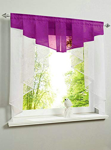 Devola Kleinfenster Scheibengardine Voile Bistrogardinen mit Tunnelzug Küche Gardinen Transparent Kuvert Vorhänge Stores BxH 80x80cm Violett 1er Pack