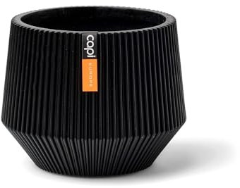 Capi Europe - Gefäß Zylinder geo Groove Black & Gold - 13x10 - Schwarz - Öffnung Ø10 - Blumentopf für drinnen - BGVBL332