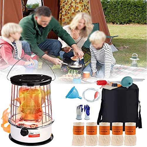 vikitim Petroleumofen für Innenräume 2 In 1 Tragbarer Petroliumheizer, Mobile Petroliumheizer Mobile Heizung Ohne Strom Innen Mit 5 Docht für Indoor Zeltheizung Camping Kochen, 6L