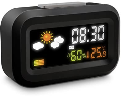 METRONIC Réveil Numérique De Voyage À Piles avec Écran LCD Rétroéclairé en Couleur, Horloge 12/24 Heures, Snooze, Calendrier, Météo, Température, Humidité - 477340