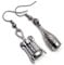 Wine Bottle and Corkscrew Charm Earrings, Tibetan Silver Charms on Nickel Free Silver Tone Hooks : 44mm long, Drinks Lover Jewellery, Wine Gift for Women
