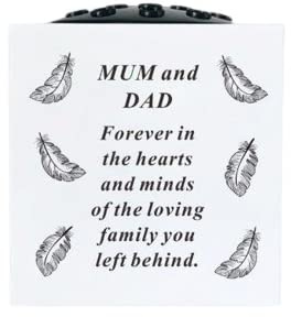David Fischhoff Graveside Memorial White & Black Rose Bowl with Feathers - Mum and Dad
