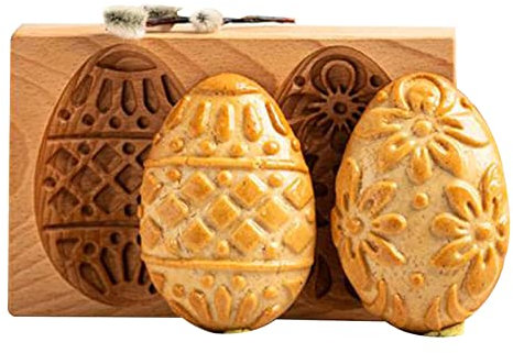 BFYDOAA Geschnitzte Holz-Keksform Osterhase Backformen 3D-Prägung Keksstempel für DIY Backwerkzeuge