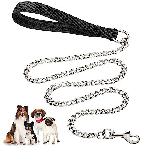 Robuste Hundeleine aus Metall, 120cm Kausichere Haustierleinenkette mit weichem,gepolstertem Griff für große und mittelgroße Hunde (120cm*3mm)