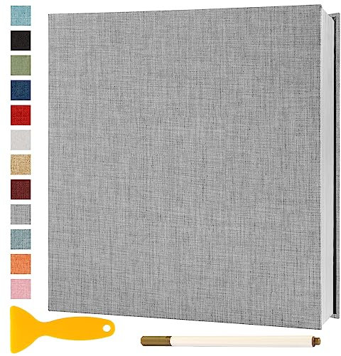 Album Photo Adhesif Vierge 28x27 CM Classeur Photo Livre Photo Personnalisable Scrapbook de Classe Mariage Livre D'or Enfant Bebe DIY Carte Postale, 40 Pages Gris