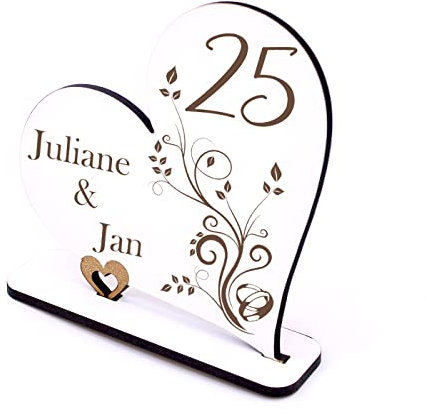 Dekolando Silberhochzeit Deko Herz 25 Jahre Jubiläum personalisiert 25er Hochzeitstag Aufsteller Tischdeko Hochzeit Schild Geldgeschenk Tischaufsteller 15 x 15 cm