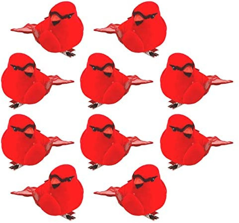 Jasmeko Künstlicher Rotkehlchen-Vogel zum Anklemmen – roter Kardinal, Weihnachtsbaum-Dekoration, Vogel-Bastelsets für Baum, Haus, Garten, Party-Dekorationen im Freien (B3-10Pcs-Cardinal)