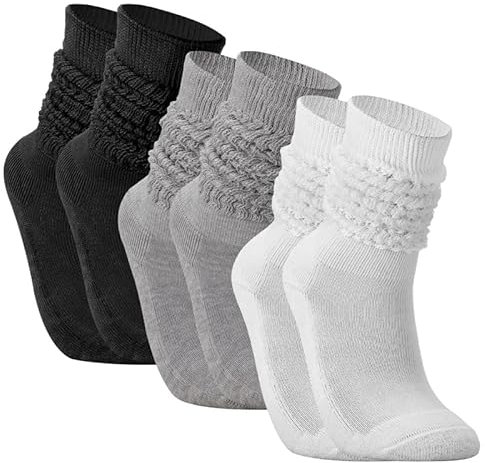 Firtink 3 Paar Damen Slouch Socken, Herbst Winter Knit Cotton Slouch Socken für Damen, Kniestrümpfe Lange Socken Scrunch Kniehohe Stiefelsocken Baumwoll Strickstiefel Strümpfe, Einheitsgröße